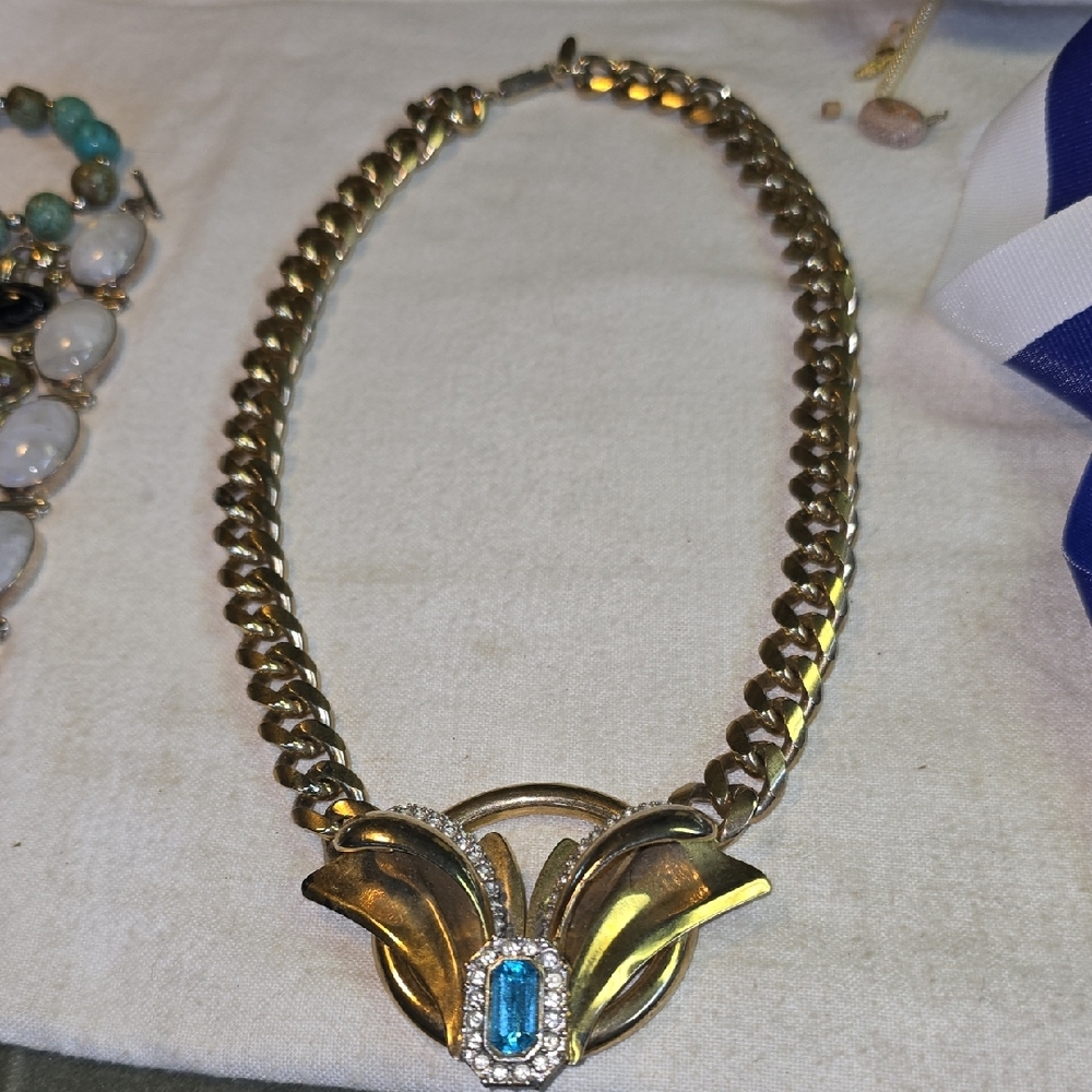 Joan Collins Gold and Blue Statement Necklace